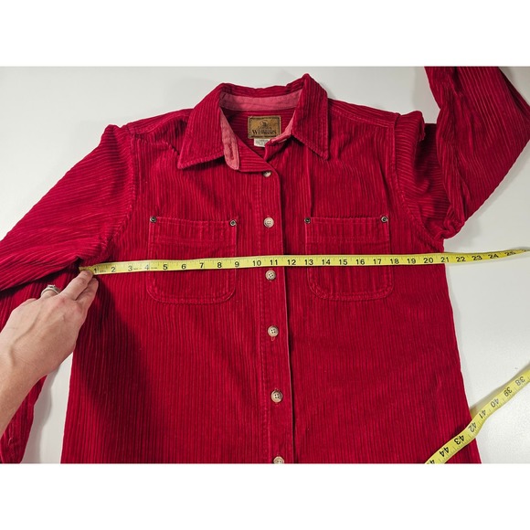 St johns bay wilderness lodge PETITE M PM red corduroy long sleeve button up ^ - Picture 6 of 7